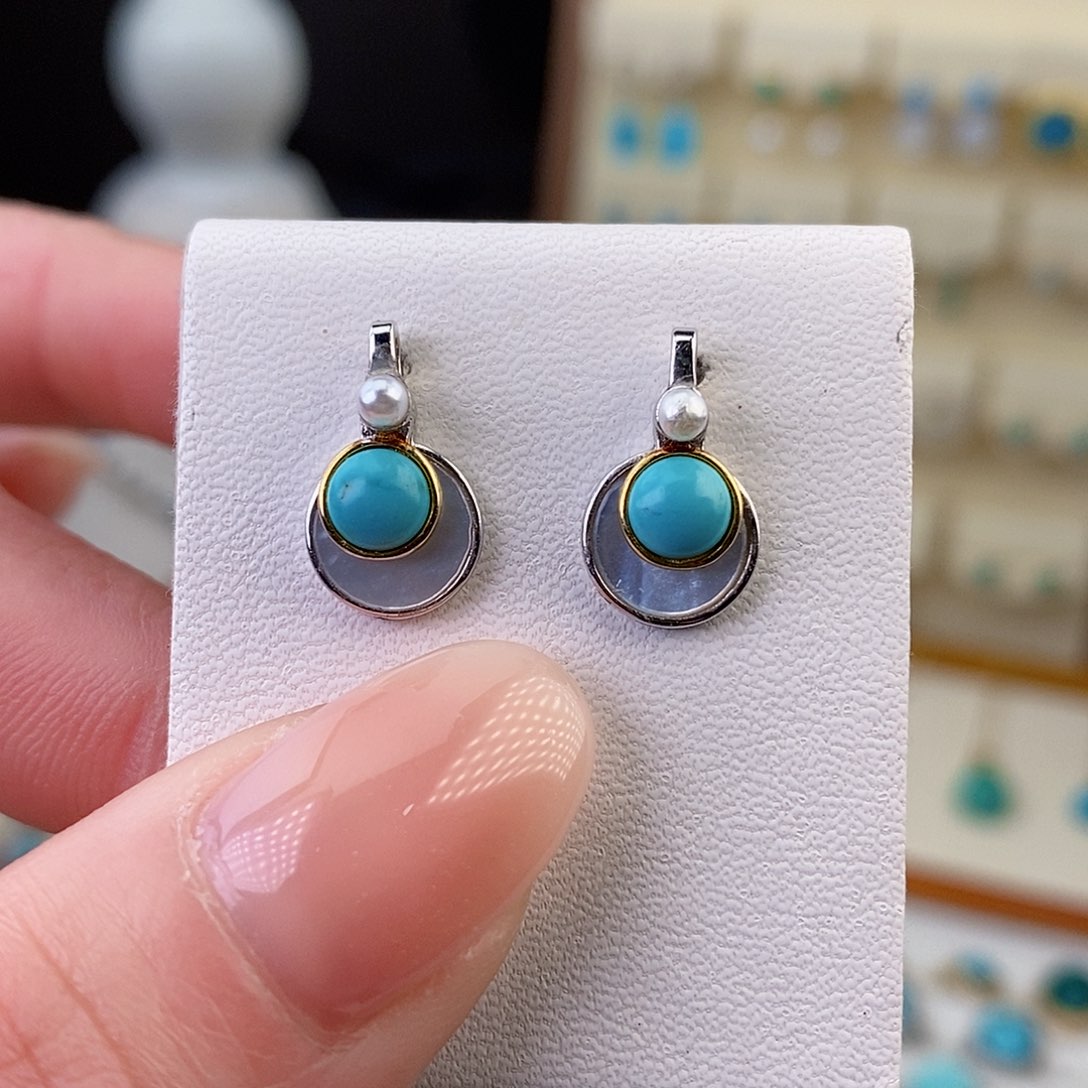 银S925镶嵌绿松石耳饰