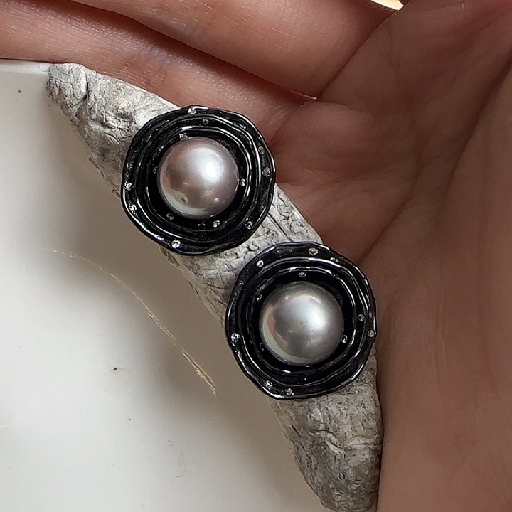 海水珍珠耳饰银S925镶嵌