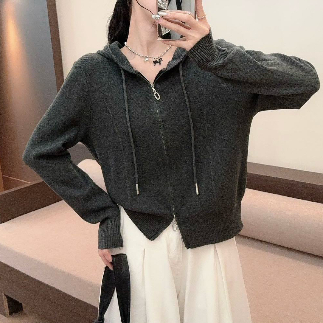 2025秋季新品韩版连帽毛衣针织衫7358
