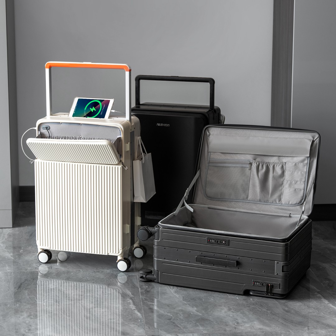 【中通】侧开深仓行李箱24寸男女新款铝框大容量宽拉杆多功能行李箱