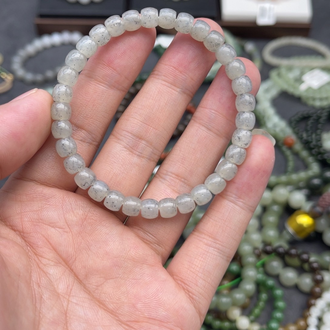 和田玉未镶嵌手串卡6青花点墨