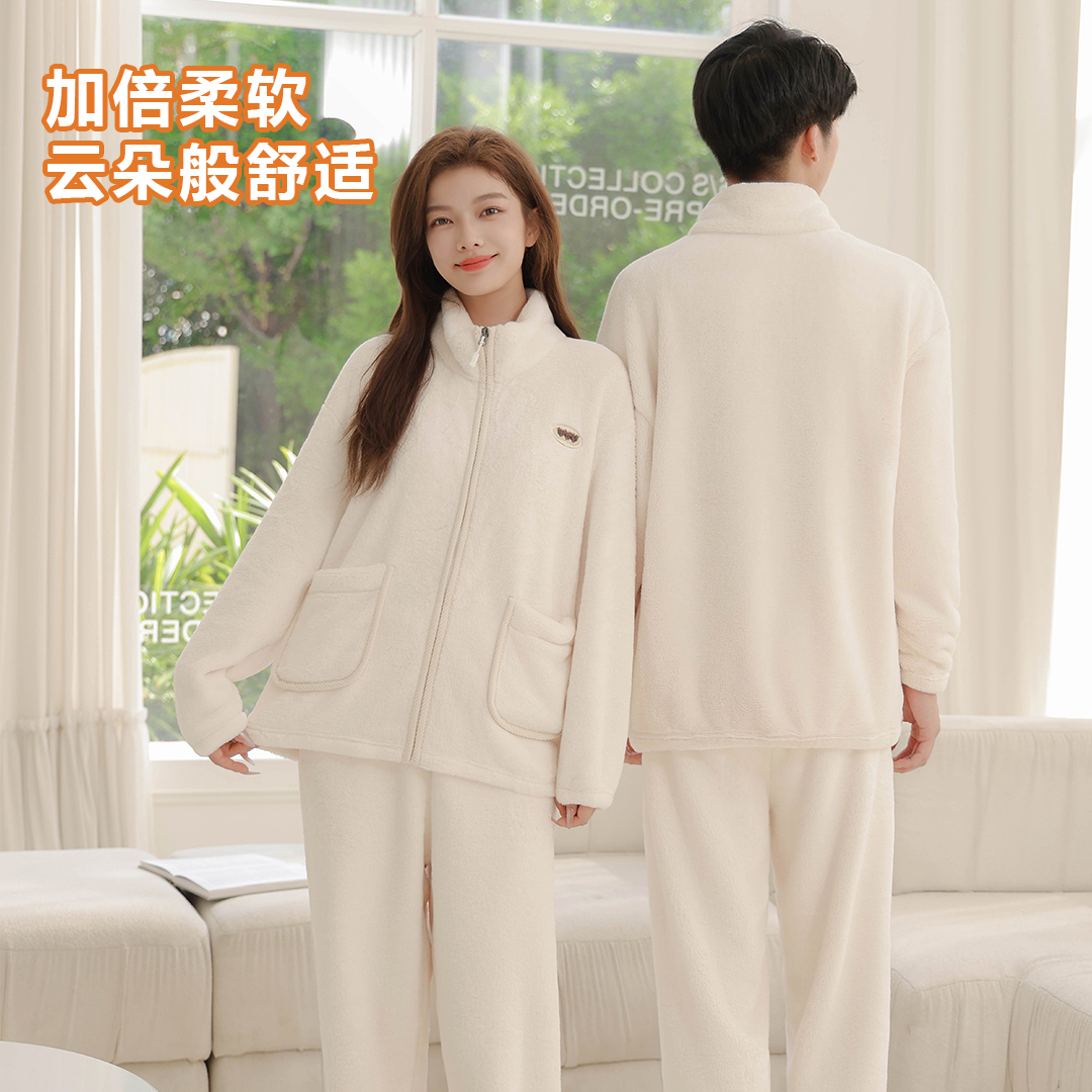 秋冬季新款情侣睡衣加绒保暖加厚休闲时尚毛绒家居服大码宽松808