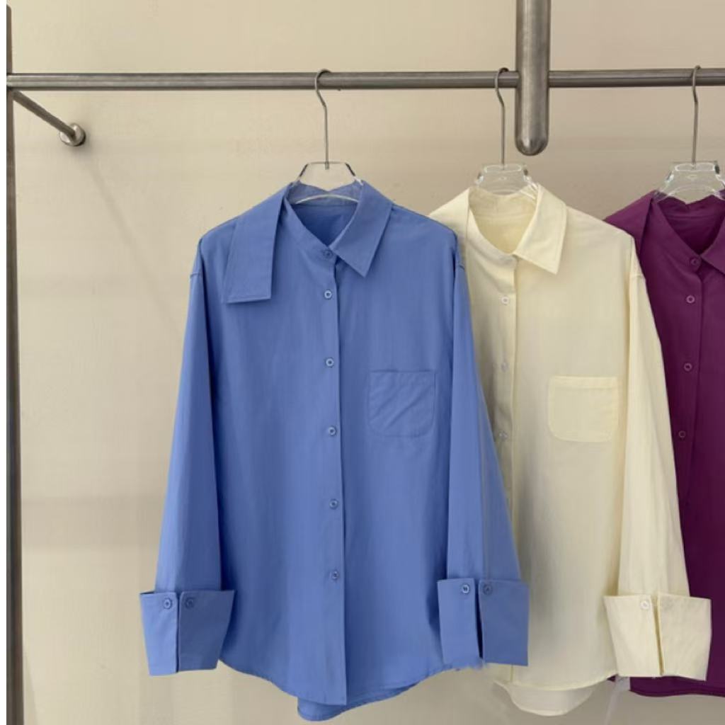 白家【100%纯棉】口袋新春不规则翻袖衬衫上衣01-7010