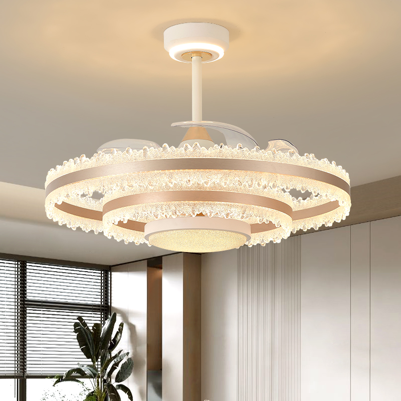 客厅风扇灯新款现代轻奢餐厅灯一体吊扇灯主卧房间隐形风扇灯智能