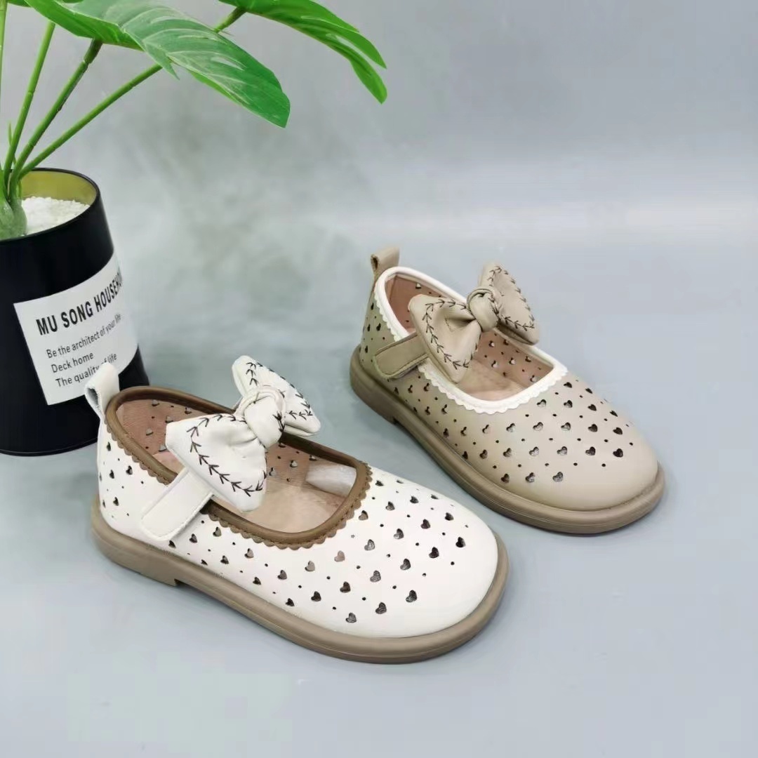 女童2025新款镂空蝴蝶结可爱软底魔术贴公主鞋单鞋X6032