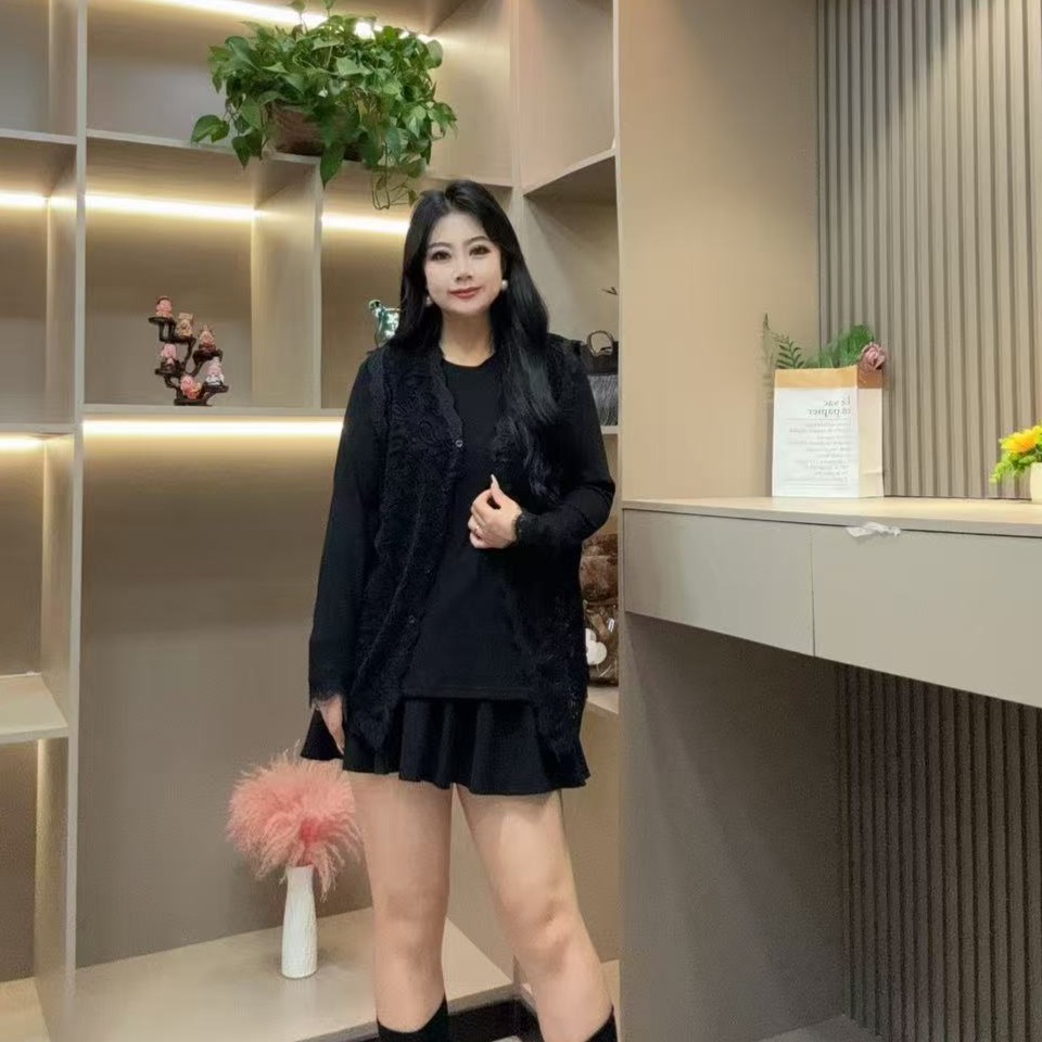 秋季两件套-甜 5080时尚气质显瘦镂空印花马甲款胖MM大码女装新款