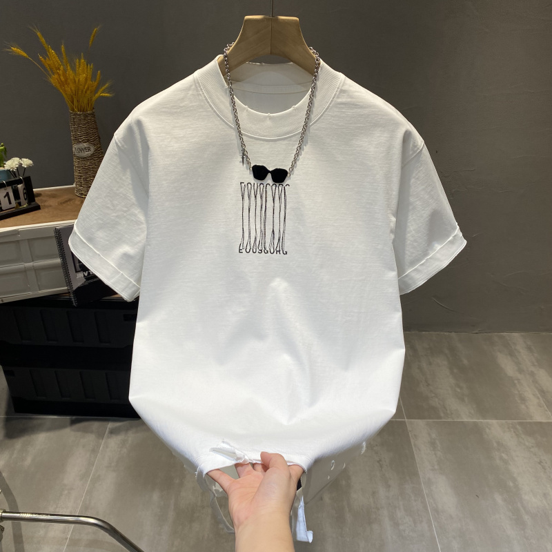 潮牌纯棉刺绣设计款式男2025年新款重磅宽松潮流圆领百搭短袖T恤