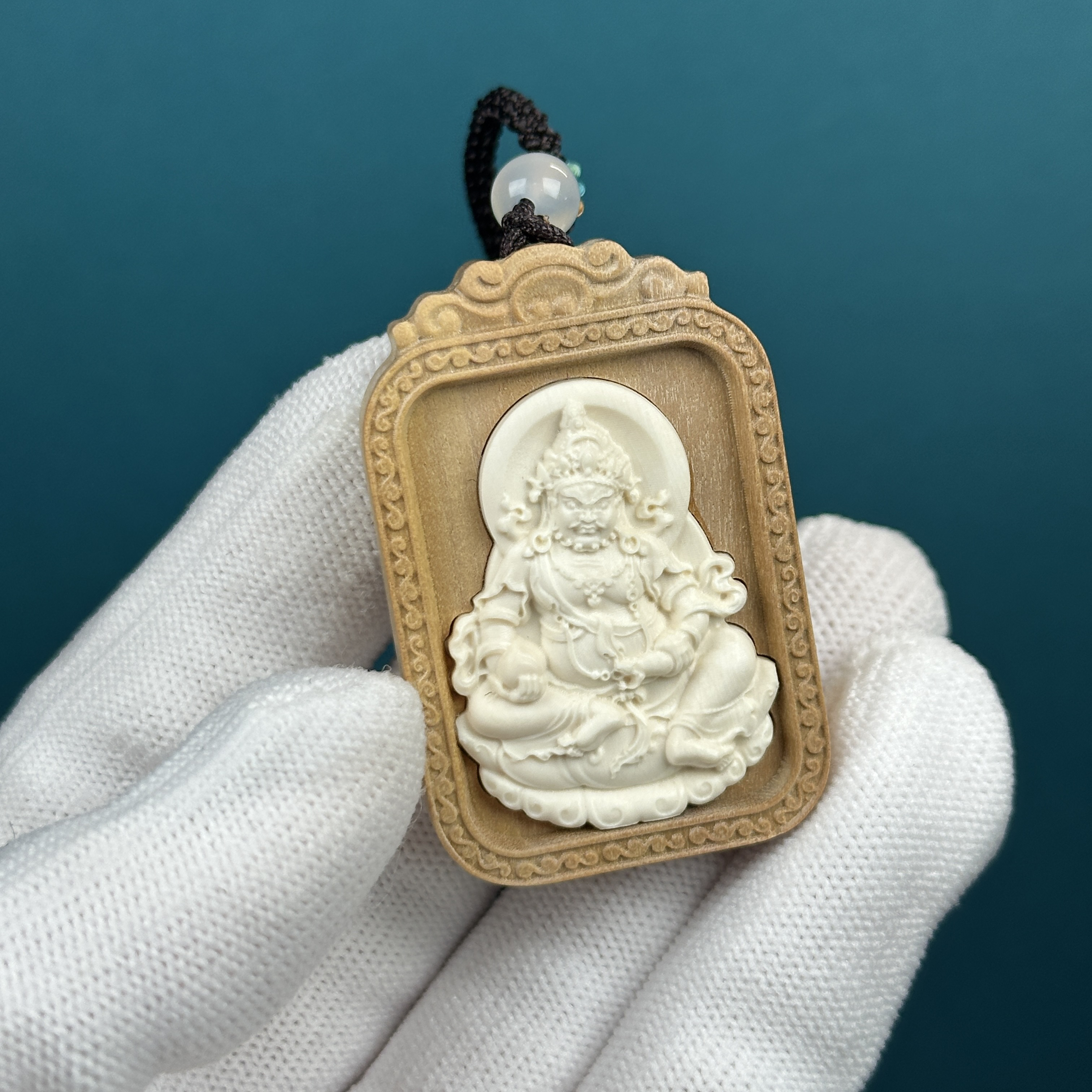 H5497天然猛犸雕刻黄财神27.3*42.3*10mm一物一图 假一罚十