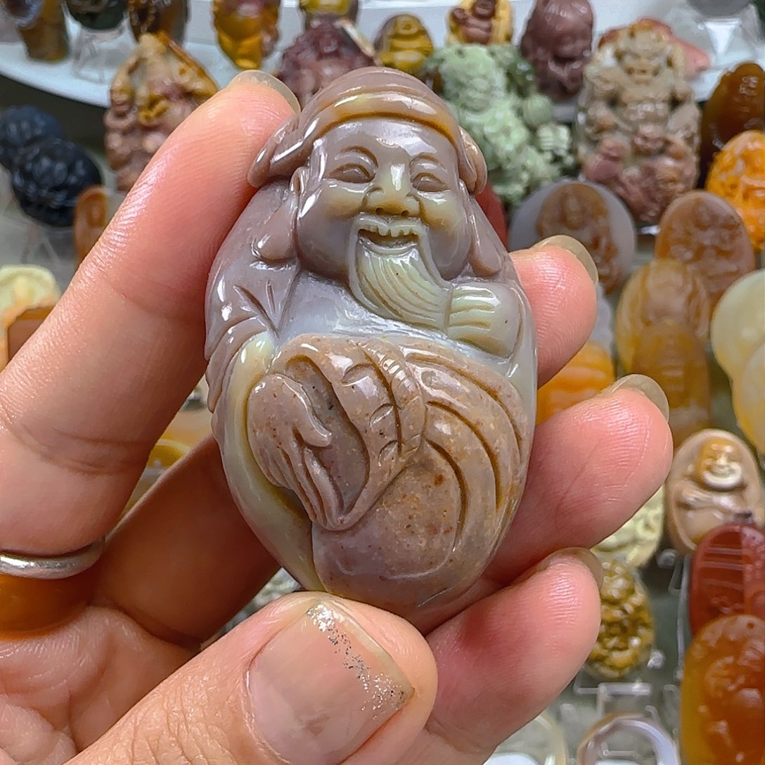 石英质玉1未镶嵌天然阿拉善彩玉纯手工雕刻财神吊坠