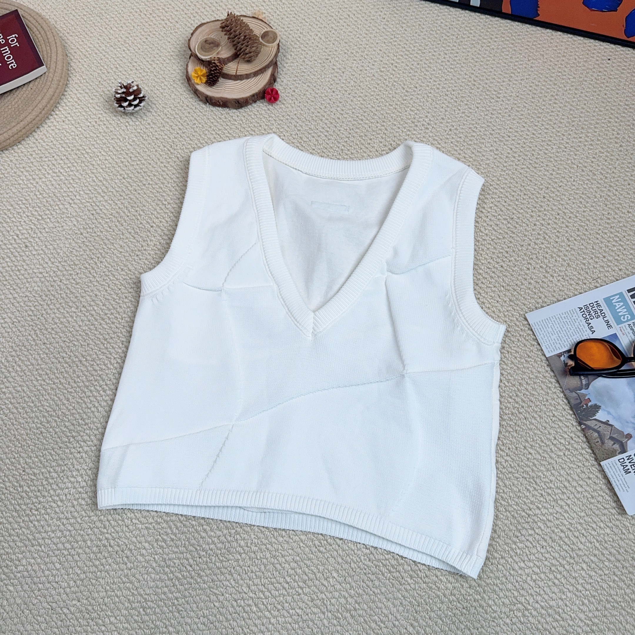 2024夏季新款宽松百搭时尚纯色针织毛衣吊带背心8363