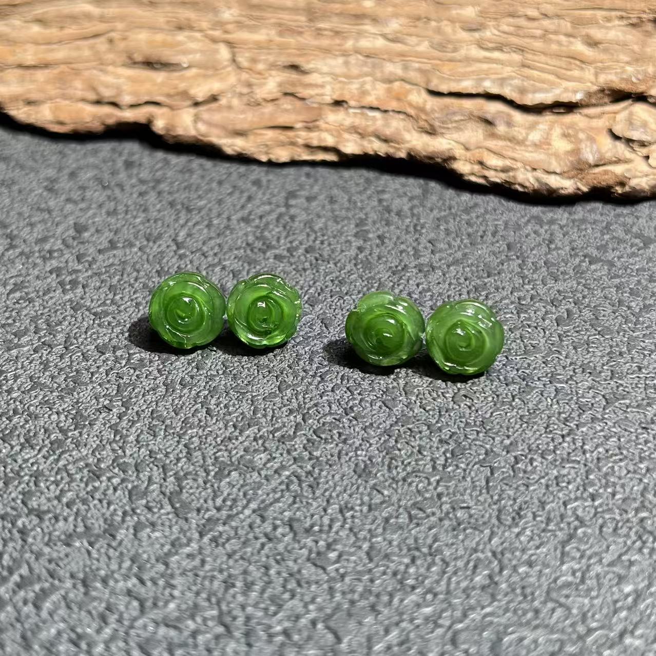 【北野甄选】纯天然和田玉碧玉耳钉B192H-57多样性发一10*5mm+