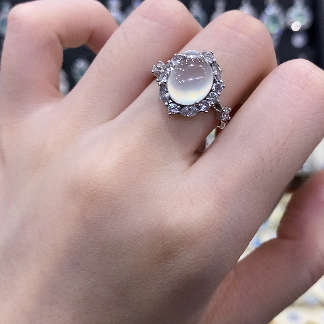 蛇纹石玉银S925镶嵌戒指