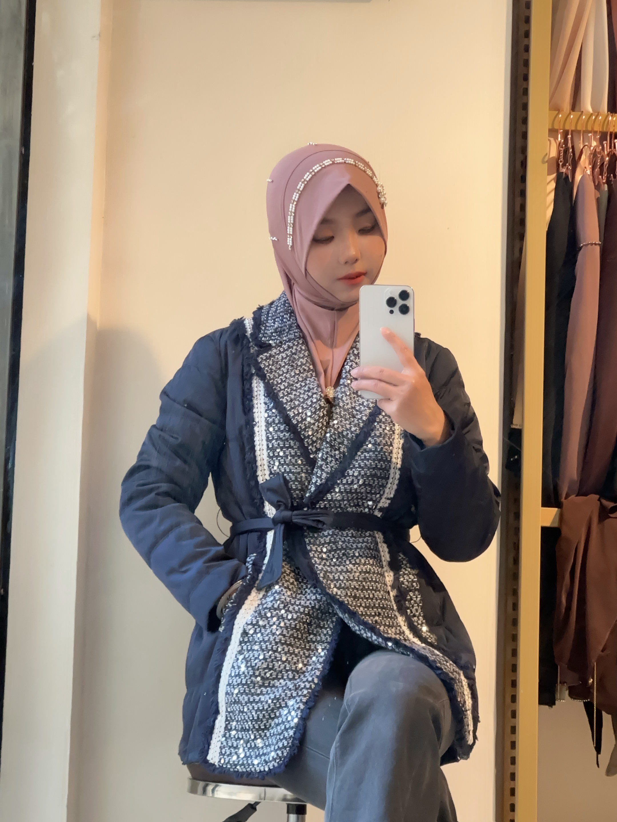 小香风棉衣外套品牌高货修身藏青