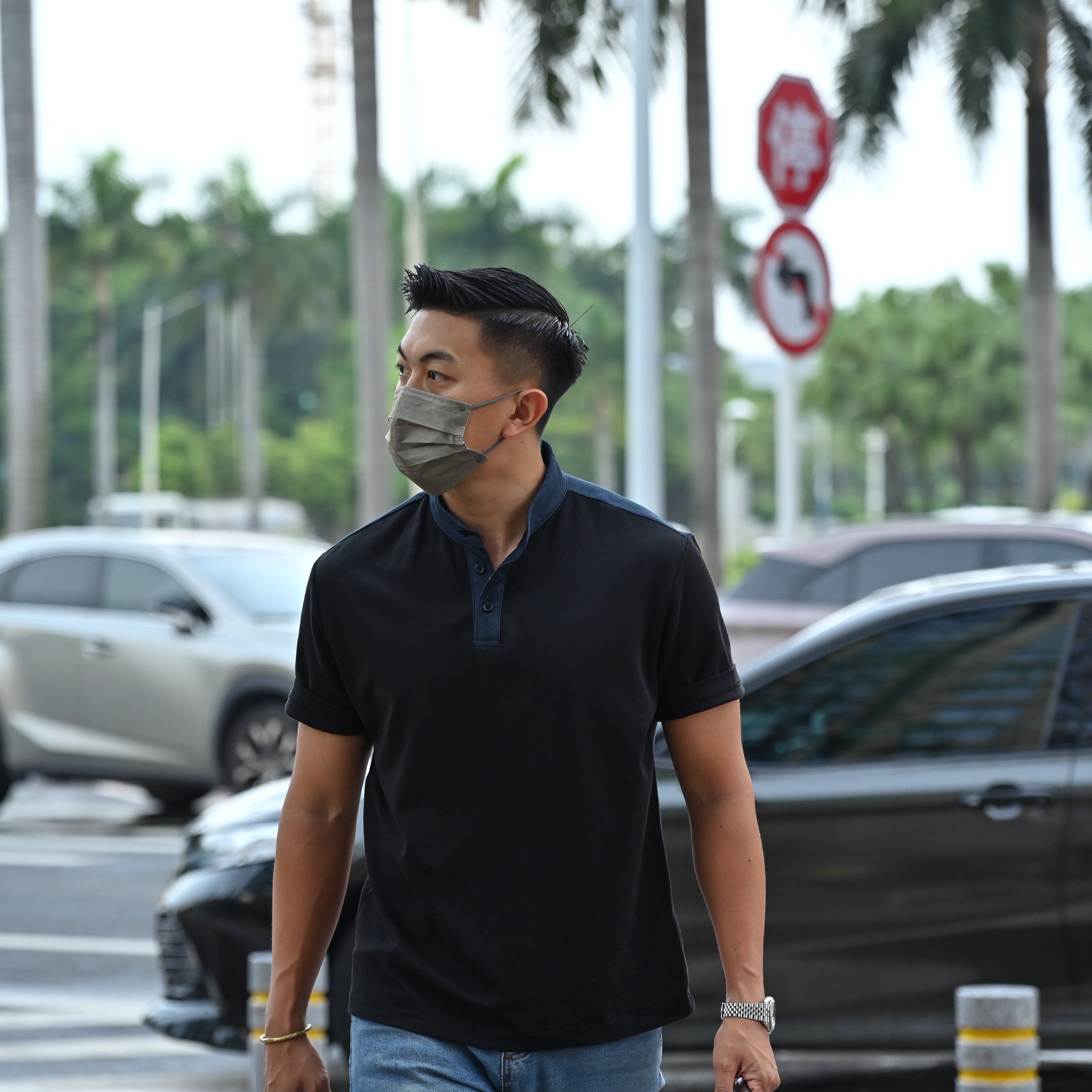  Yang • X • S 男士拼接时尚短袖衫夏季休闲撞色polo衫轻奢风内搭