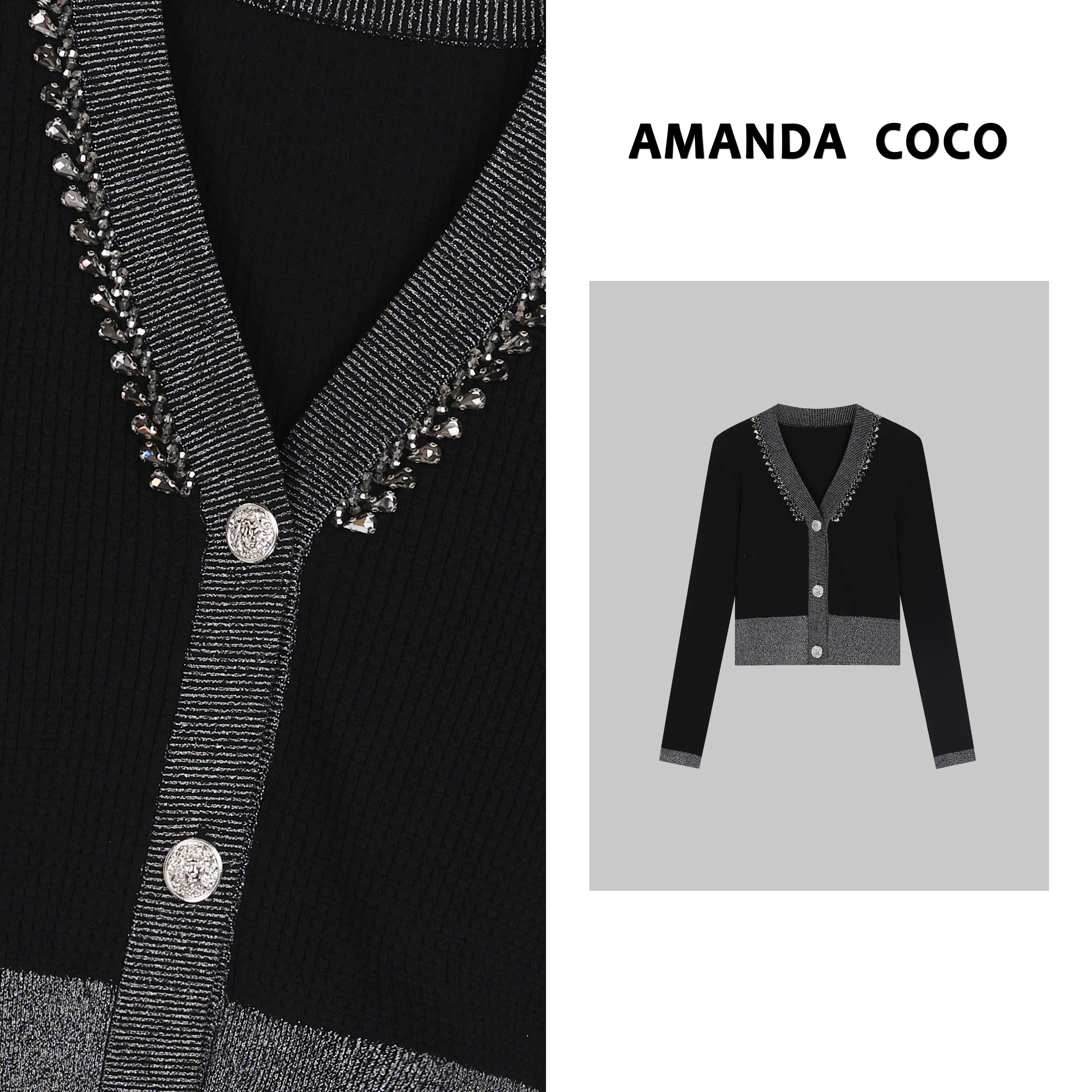 COCO | 法式优雅~高定串钻气质显瘦针织上衣