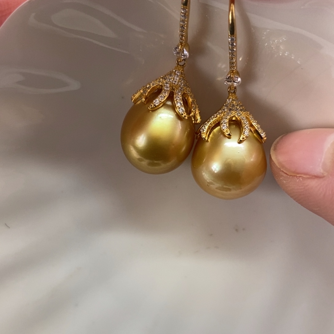 海水珍珠耳饰银S925镶嵌