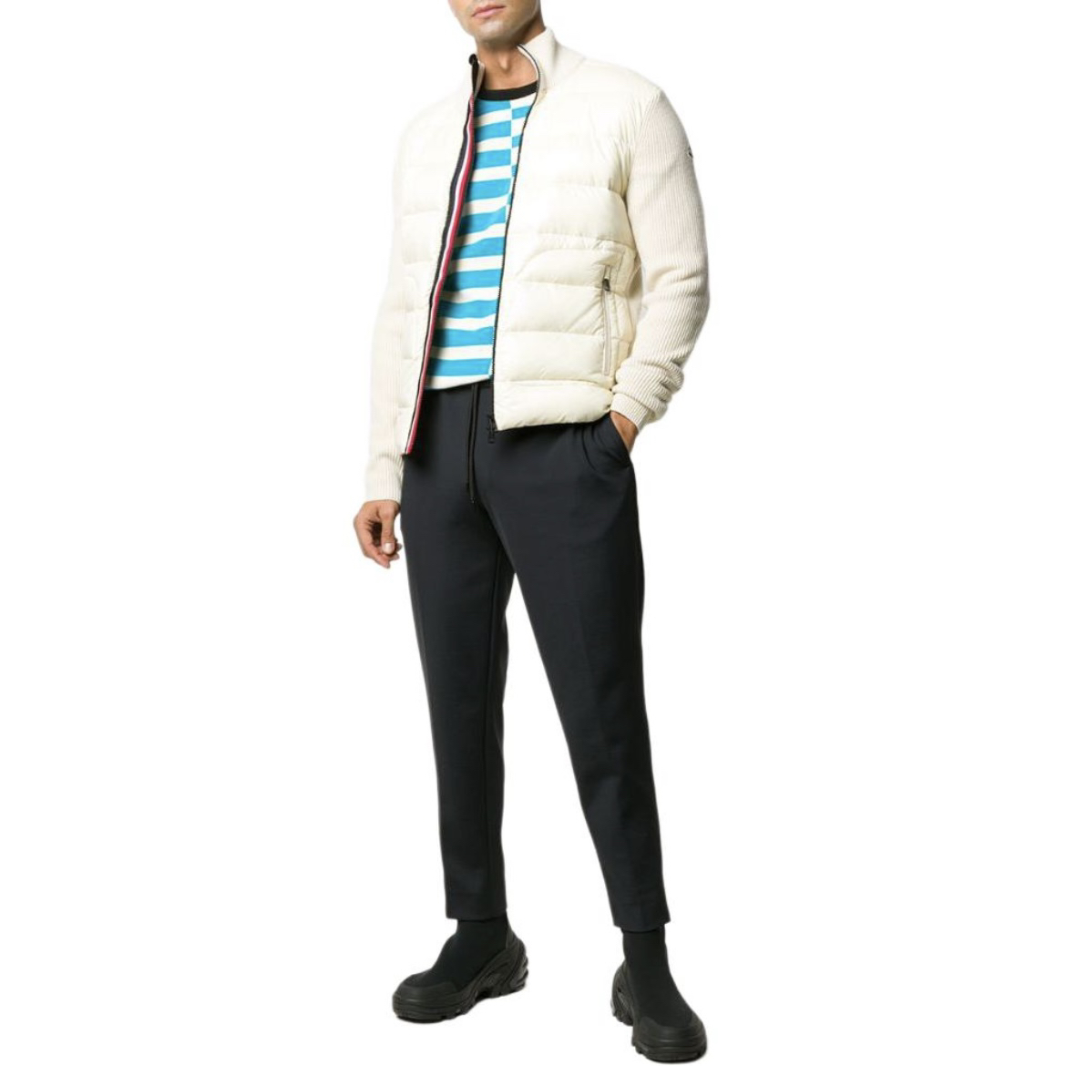 7162/Moncler 米色拼接logo贴饰立领拉链针织衫外套/XXL码/98新