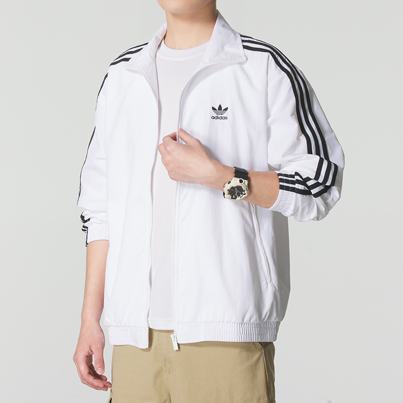 Adidas阿迪达斯三叶草外套男复古立领运动防风宽松薄款夹克JY1328