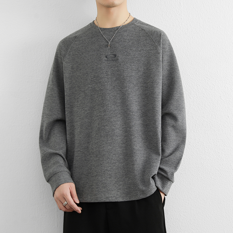 2025年秋冬新款男士宽松竹节纹理卫衣男纯色套头长袖休闲圆领打底