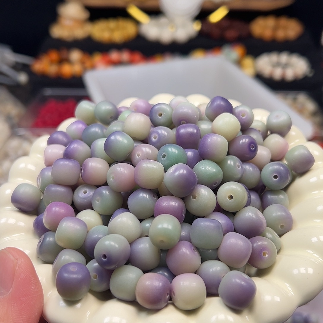 菩提根/象牙果手串120颗12尺寸紫飘蓝桶珠