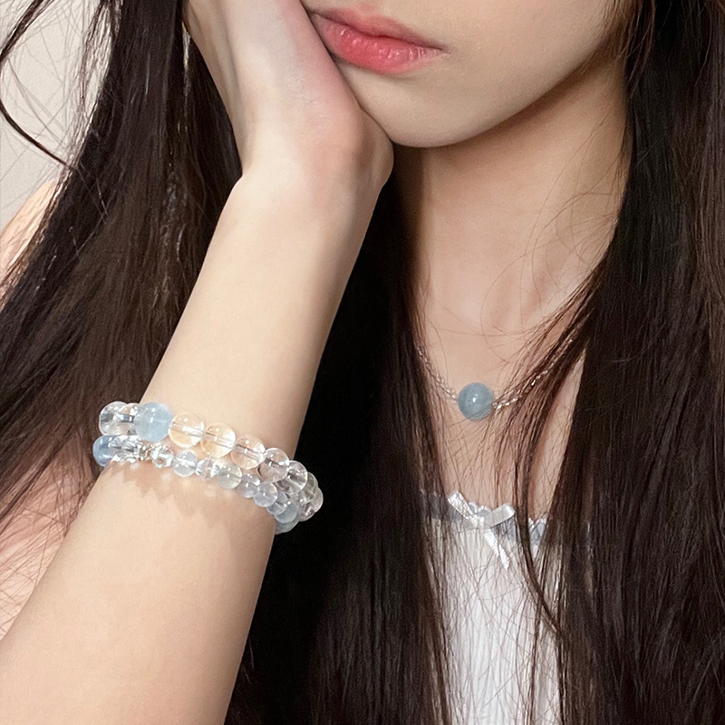 tx047-思露同款白水晶海蓝宝天然水晶手工手链手串