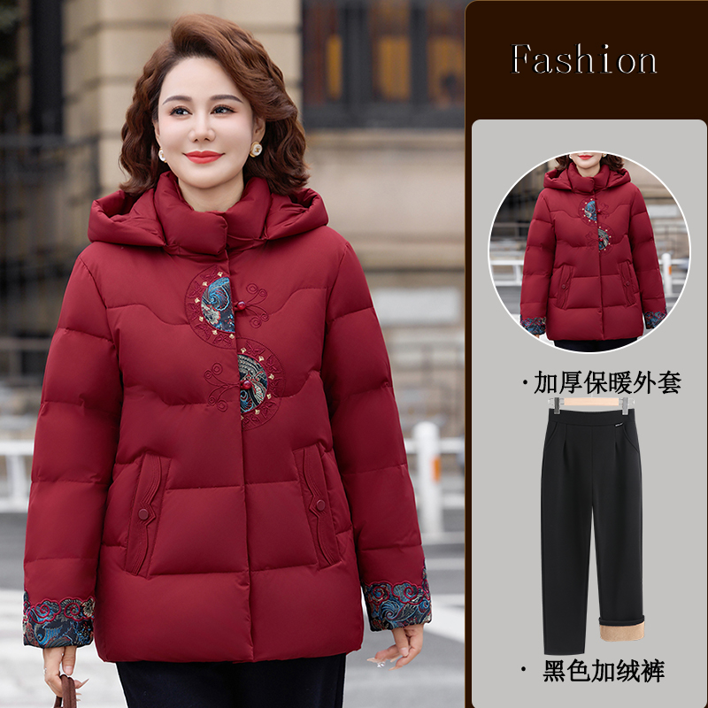 妈妈装冬季加绒加厚羽绒棉服50到60岁中老年女装防寒保暖棉衣外套
