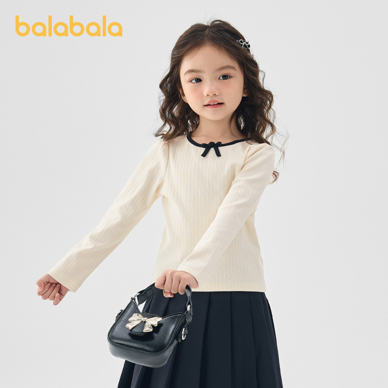 巴拉巴拉童装女童T恤儿童春装新款长袖上衣甜美条纹针织内搭