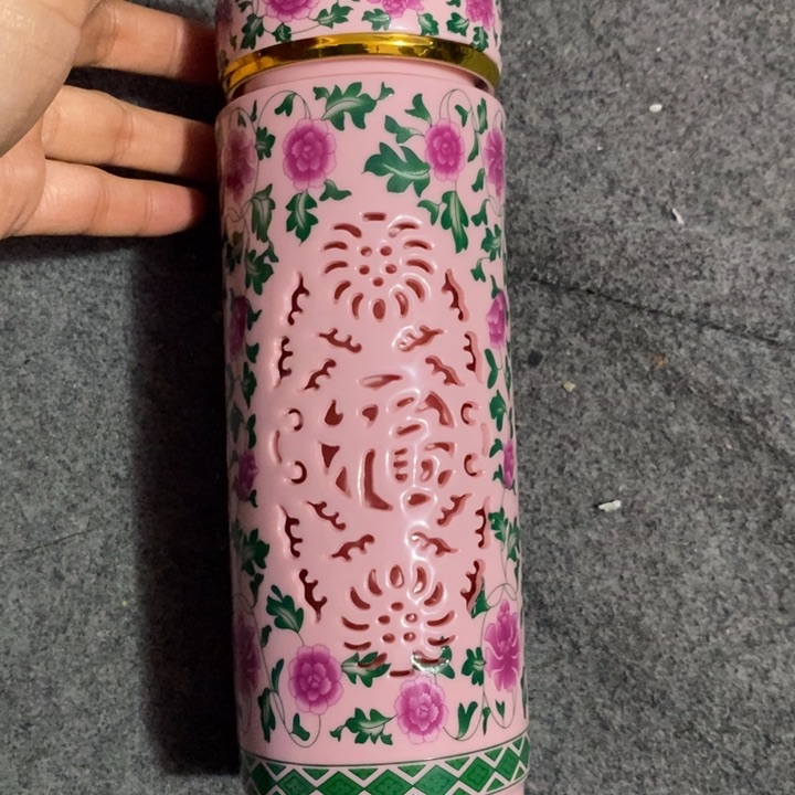 摆件陶红稀土镂空绿叶子保温杯