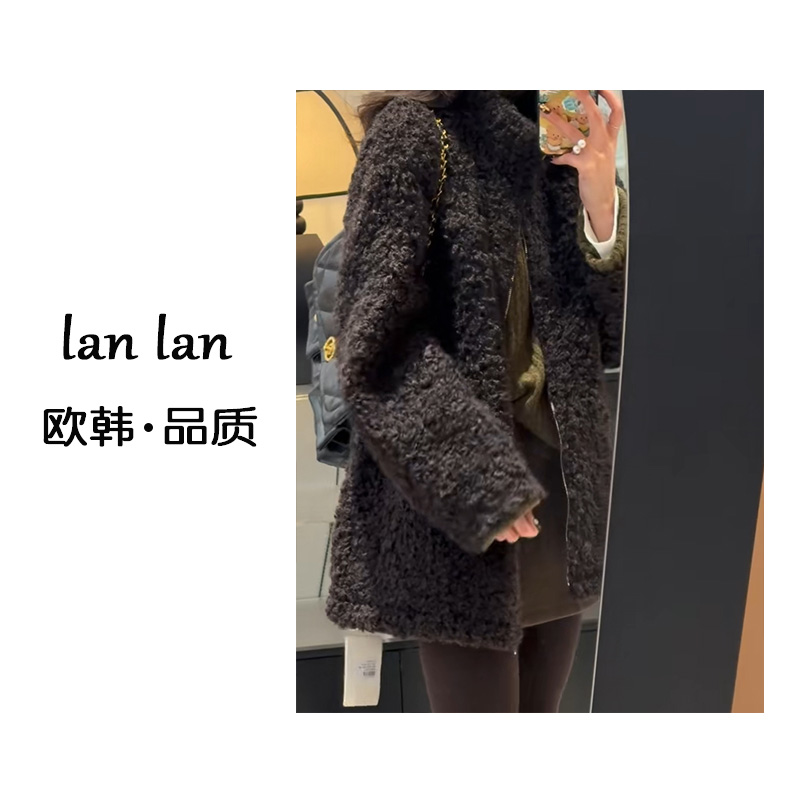 琪琪-冬上新【长款皮毛一体】韩版立领长款卷卷毛皮毛一体气质