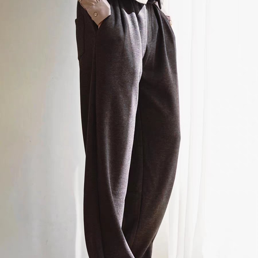 秋冬新款男士休闲运动卫裤加厚保暖羊毛针织直筒蚕丝醋酸阔腿长裤