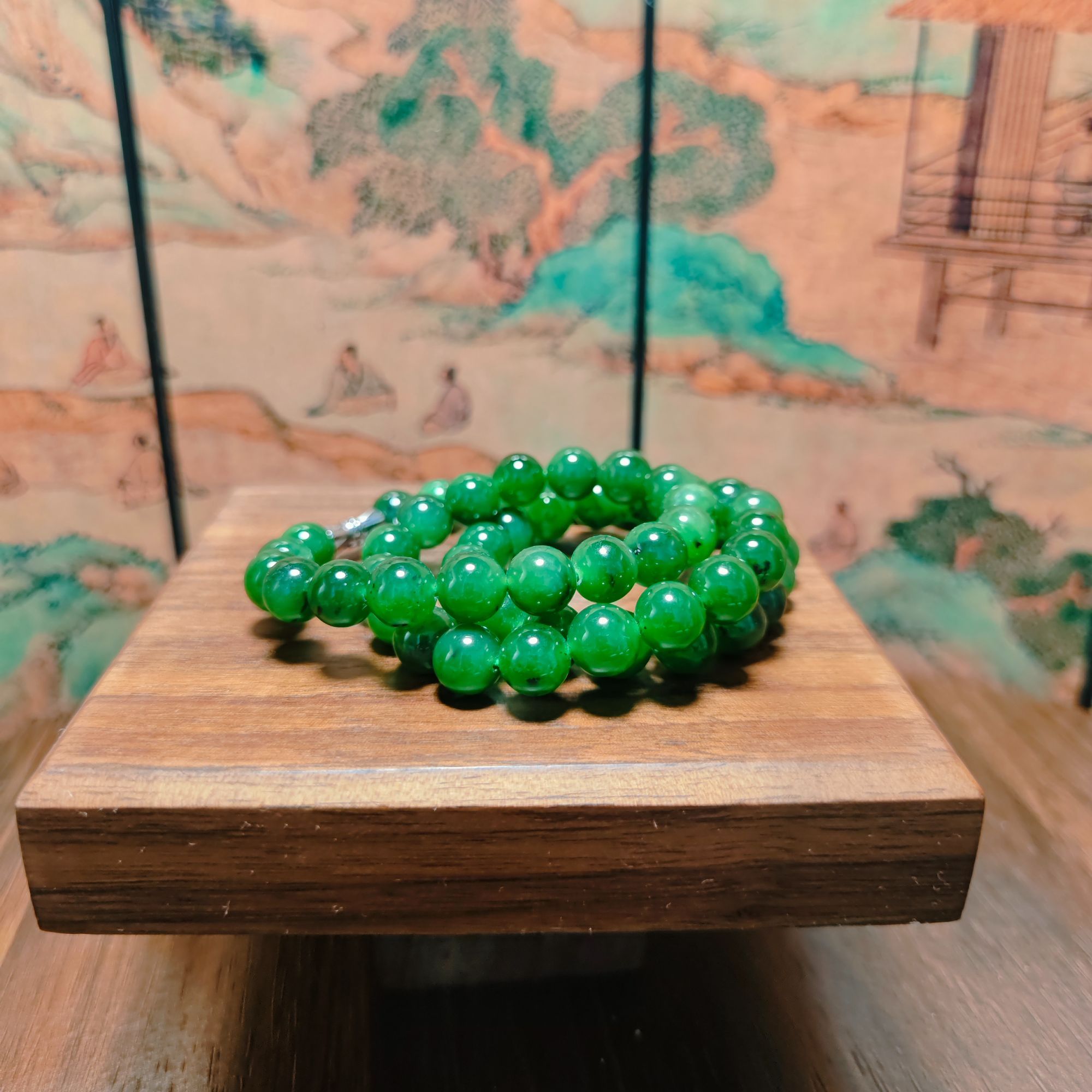 D和田玉碧玉圆珠项链1351