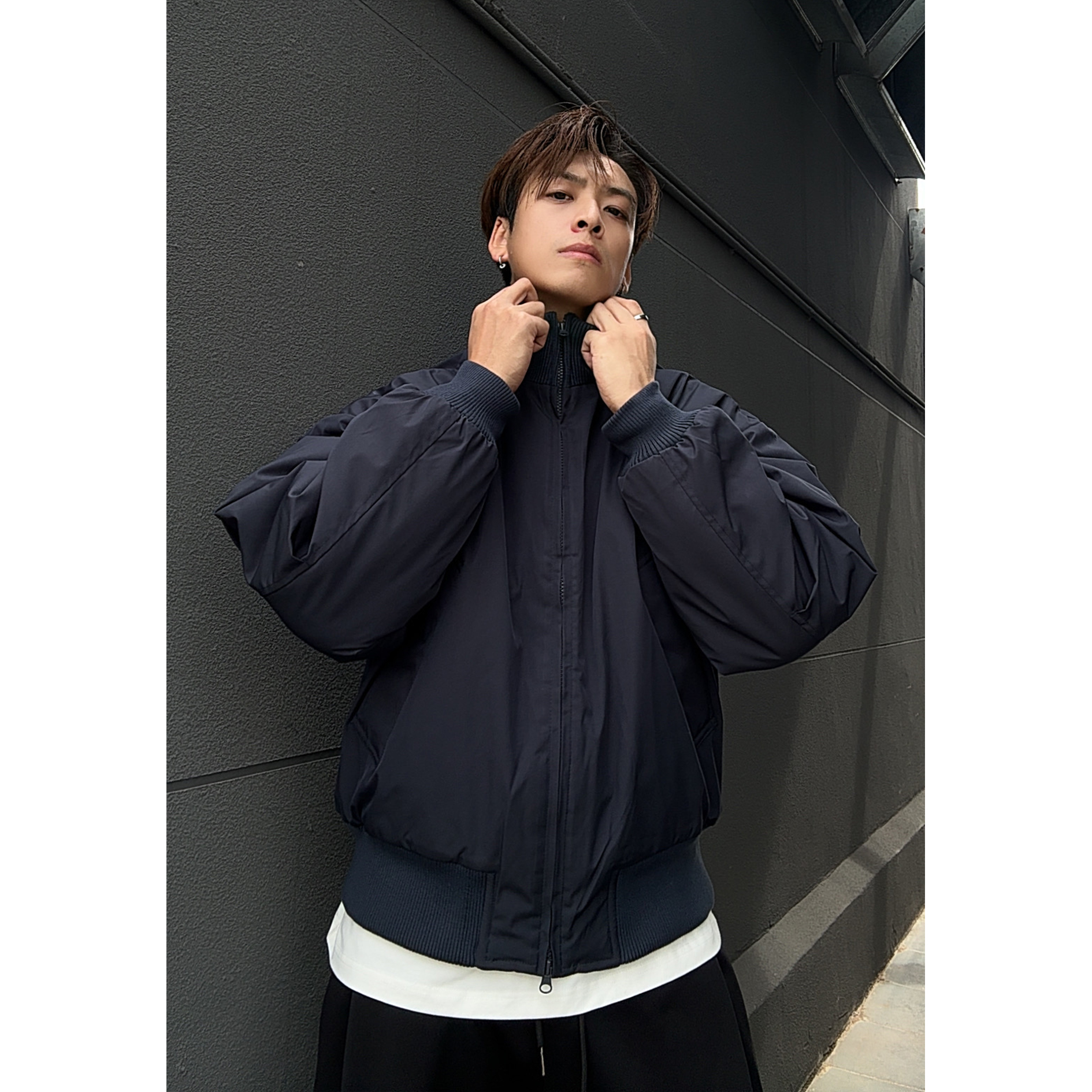 FJ美式短款飞行员夹克外套男cleanfit高级感保暖痞帅立领加厚棉服