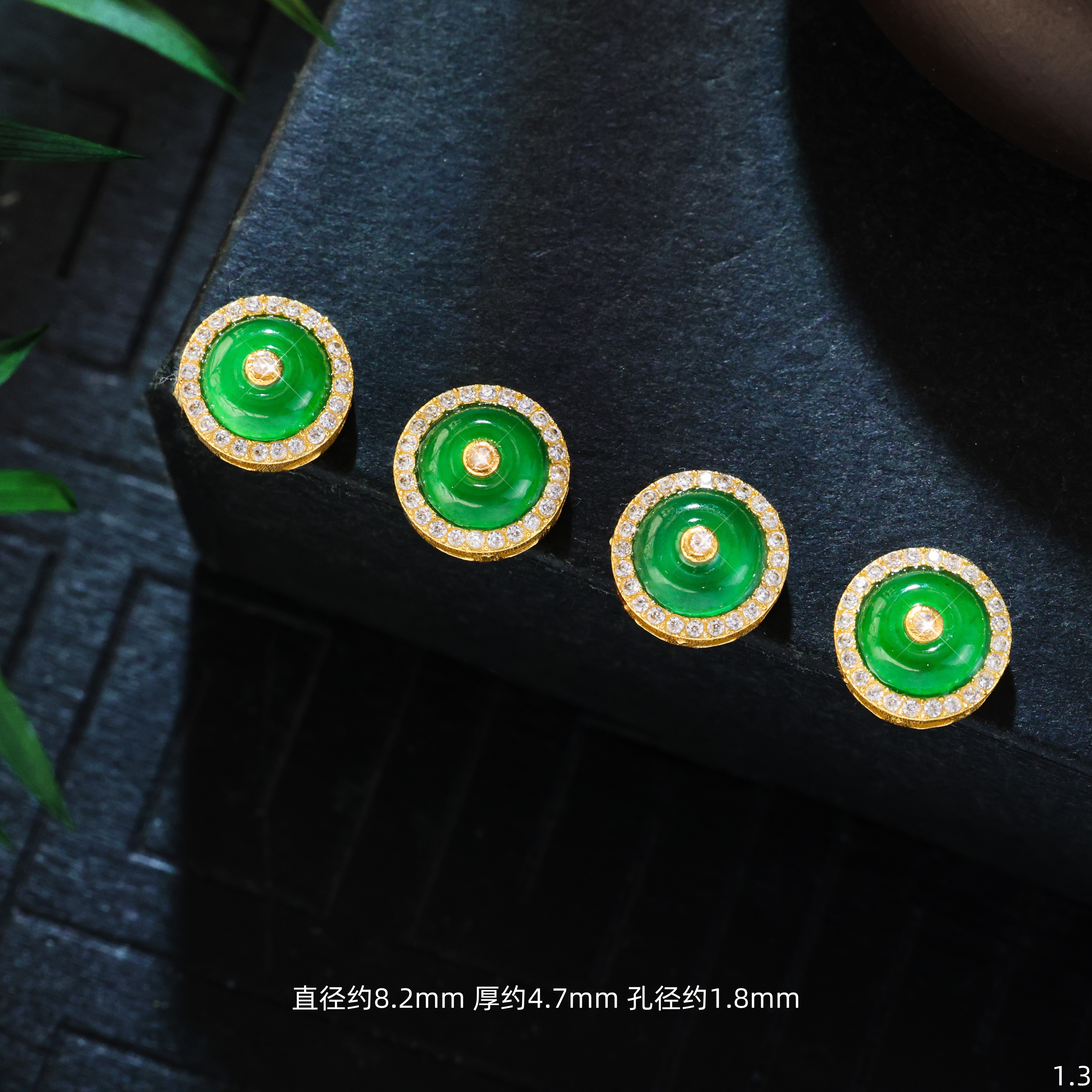 【金豆VIP】18K金豪镶缅A翡平安扣隔珠背云实心金镶手串项链配饰E