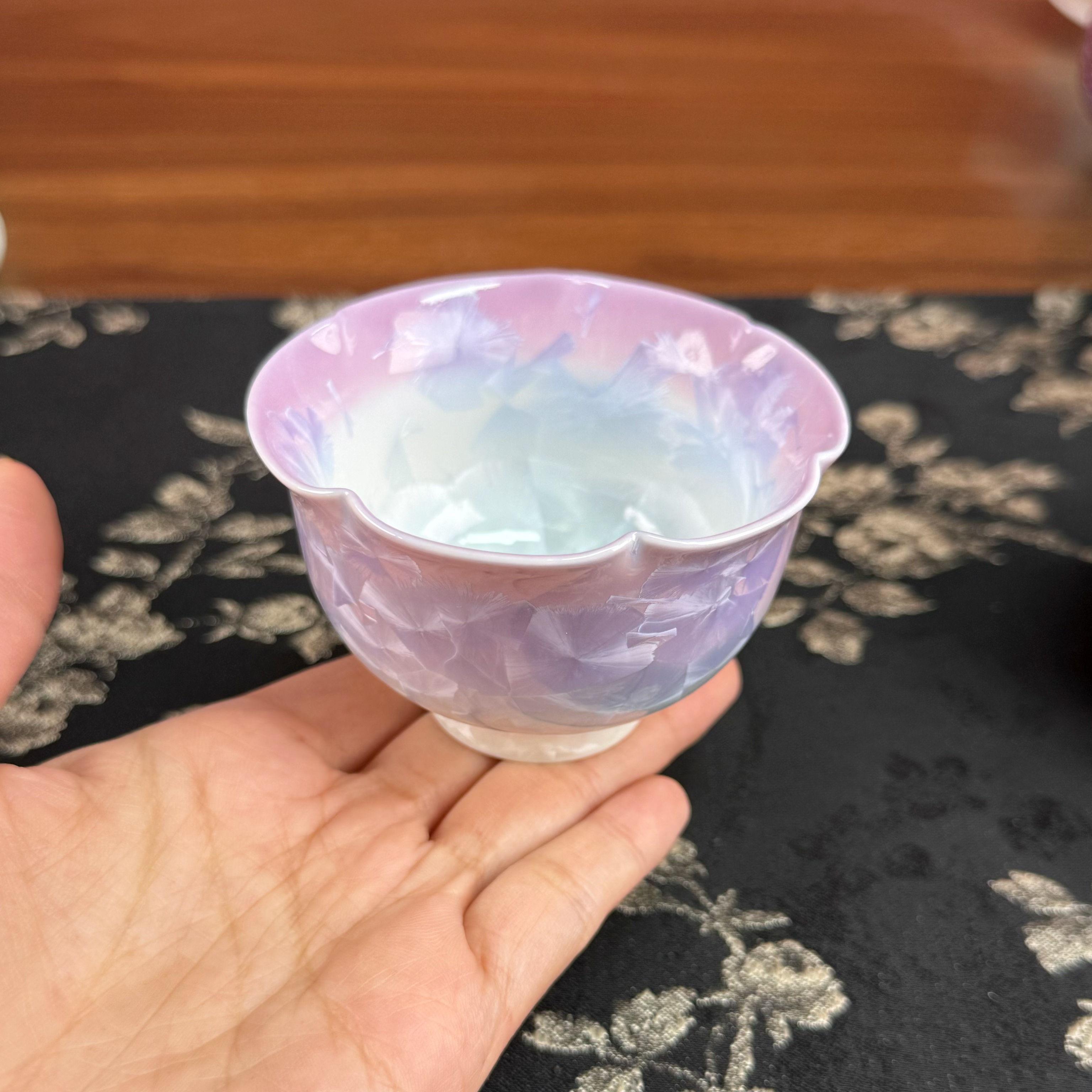 窑变结晶釉高档茶杯陶瓷茶具主人杯品茗杯冰花花口杯家用功夫茶具