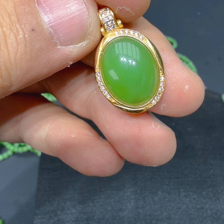 和田玉（碧玉）颈饰银S925镀金镶嵌