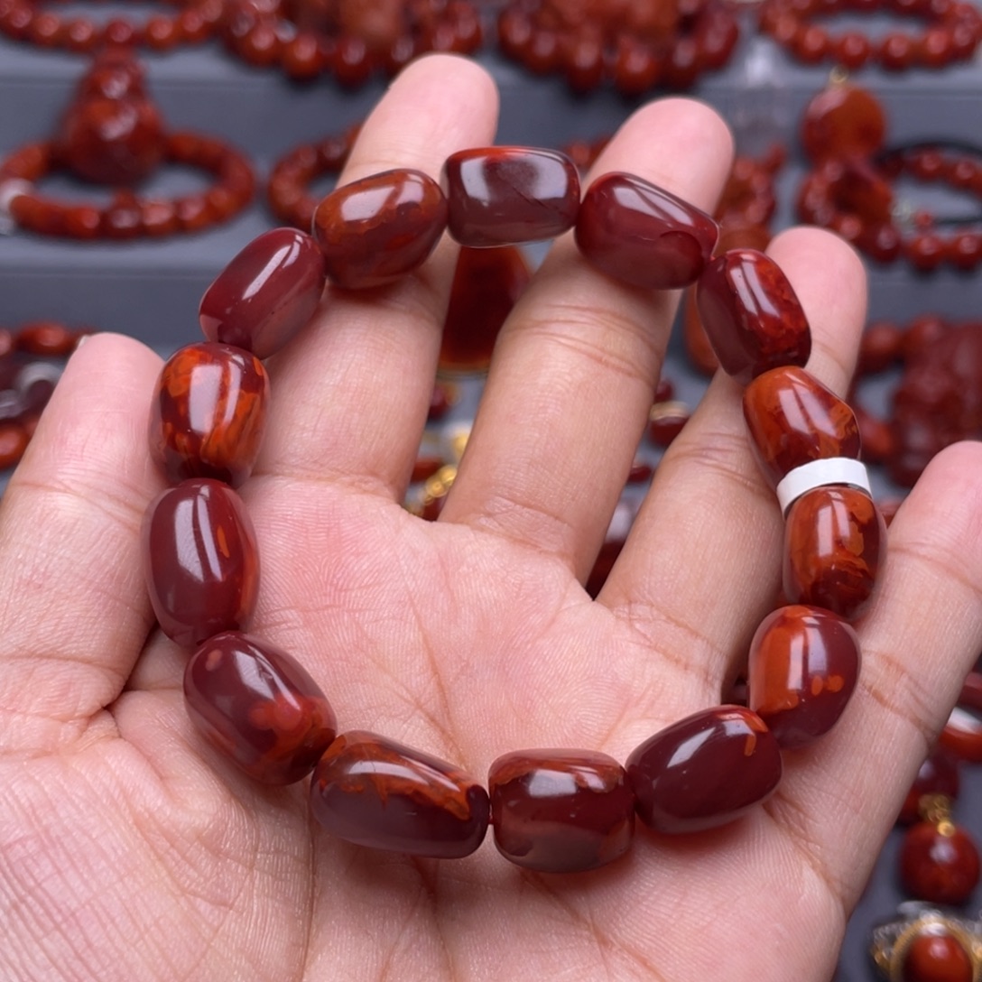 南红玛瑙未镶嵌珠宝奇石单圈12mm