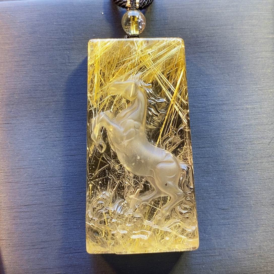 水晶颈饰未镶嵌天然钛晶生肖马吊坠