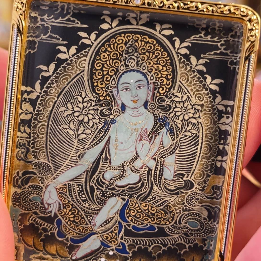 吊坠青海热贡手绘绿度