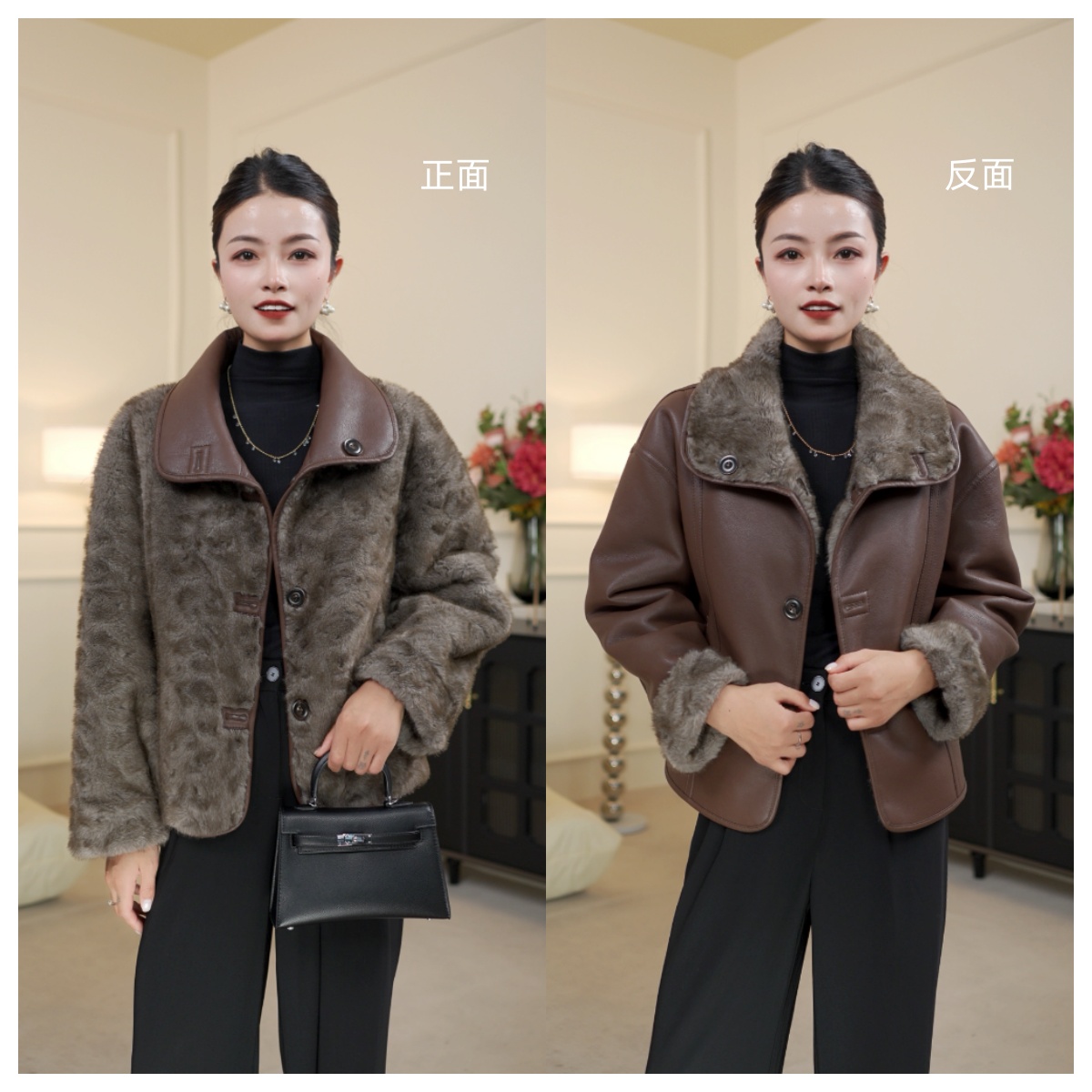 【双面双穿】新款双面双穿气质时尚女士轻奢翻领冬季加厚外套868