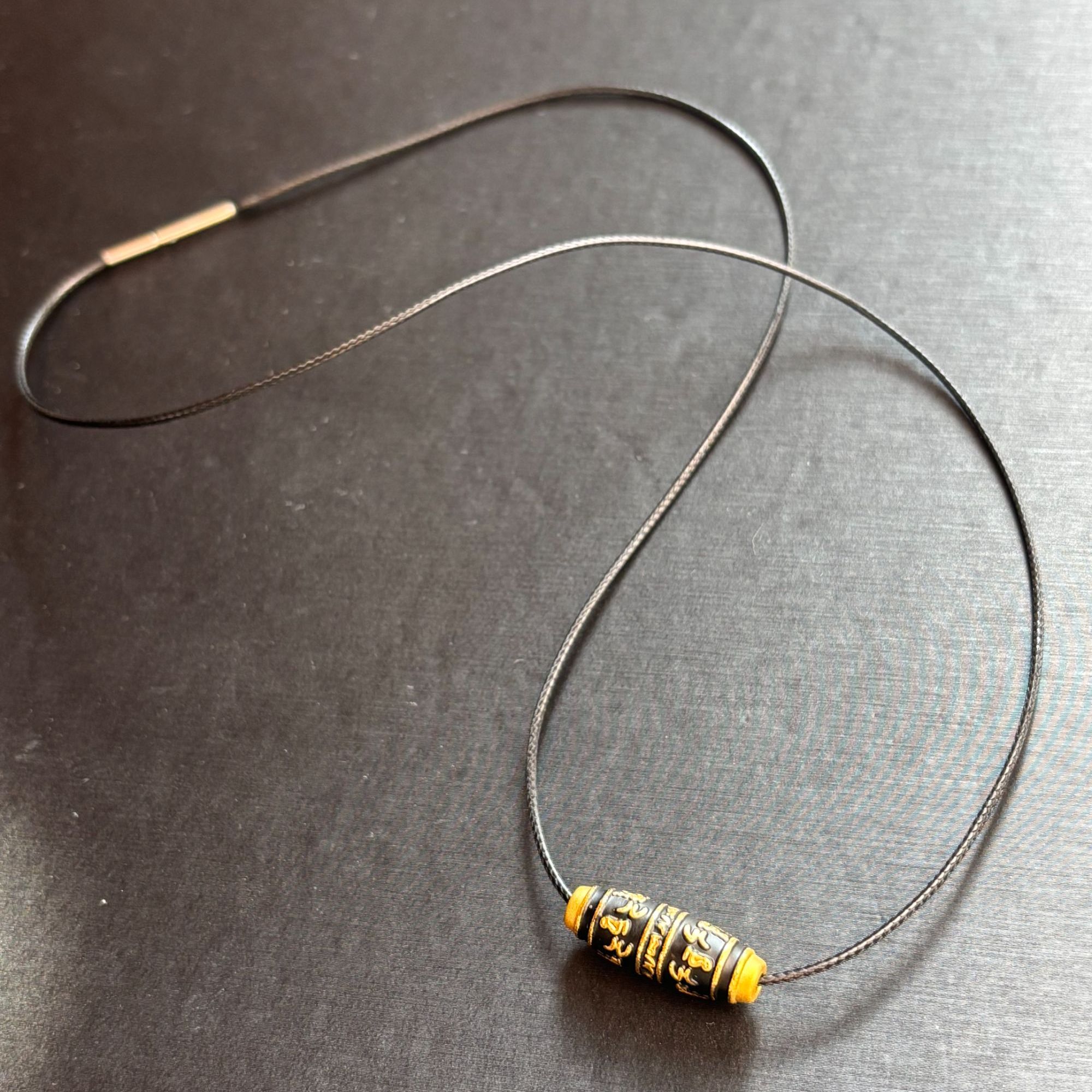 38#足金999黄金 珐琅彩5D硬金工艺 梵文珠黑绳