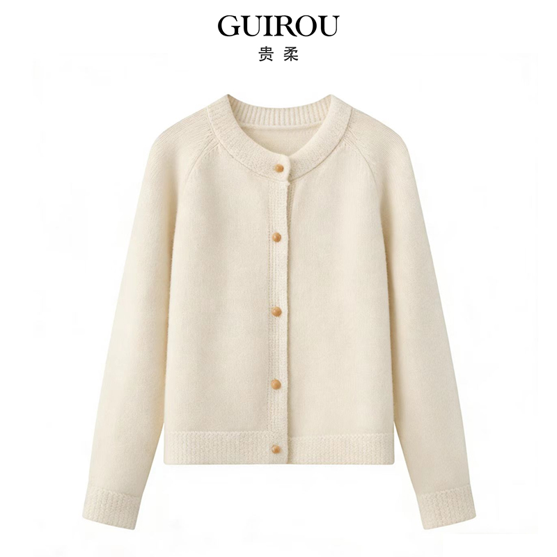 【100%绵羊毛】 圆领纯色单排扣针织开衫上衣女2025秋冬毛衣外套