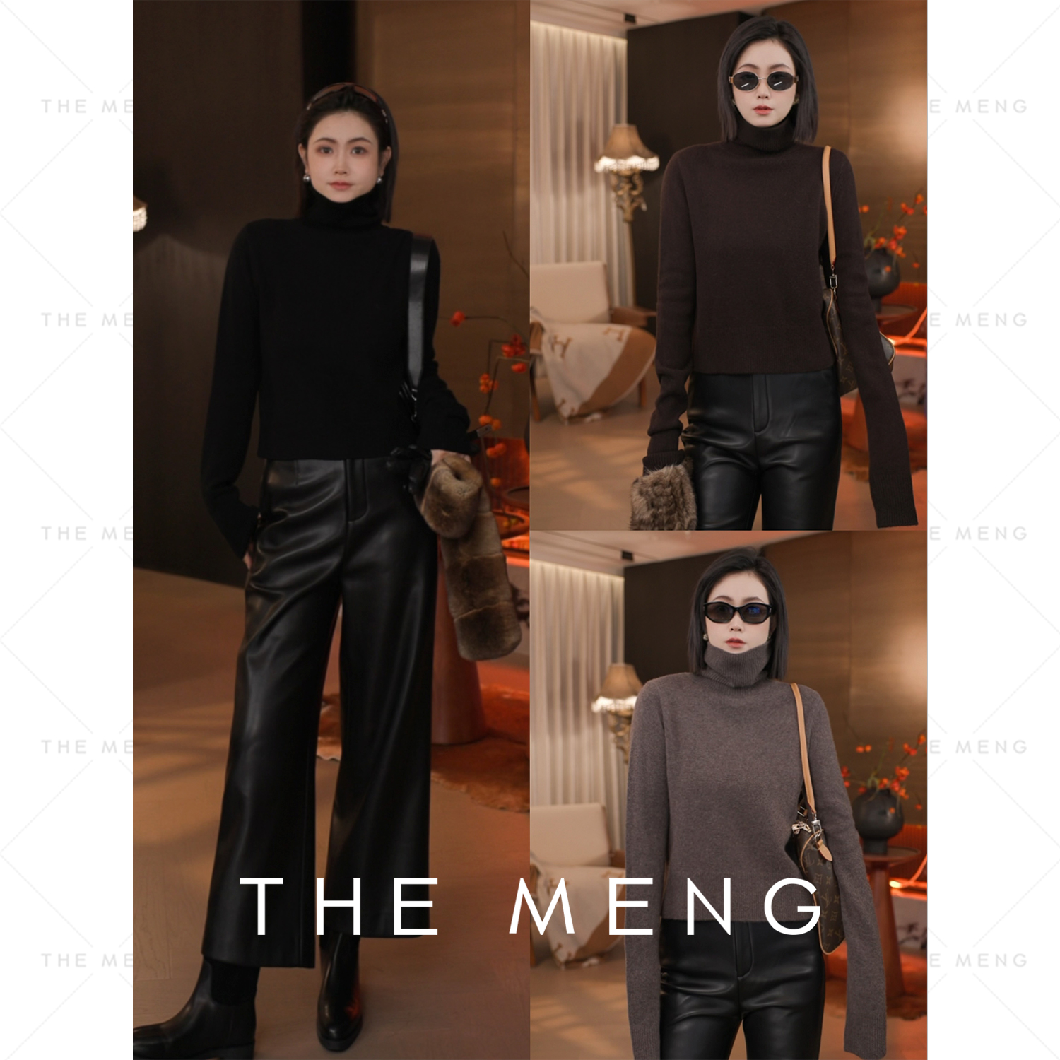 THE MENG【初遇】轻暖山羊绒绵羊毛半高领叠穿针织毛衣#M254E1563TZ