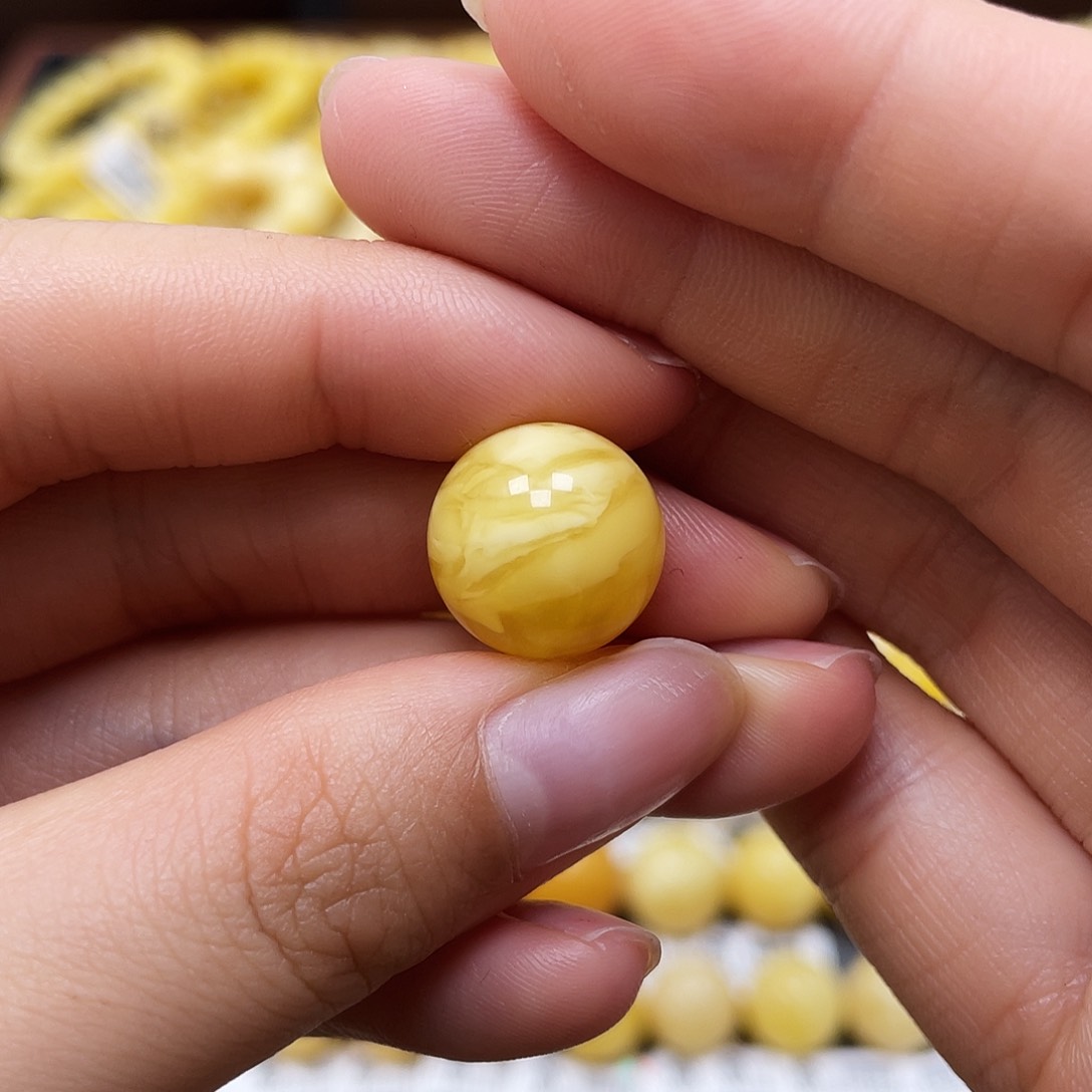 未镶嵌蜜蜡裸石圆珠14mm冰片小矿灰