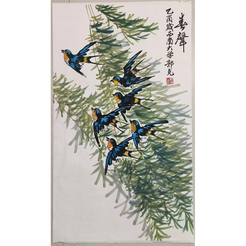 F03  《春声图》郭克  70x40cm  纸本镜片