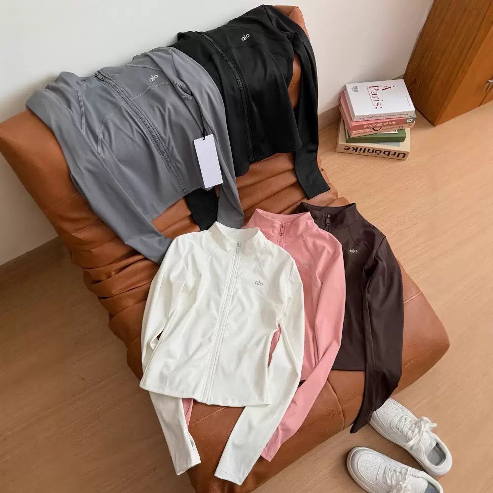 alo 显瘦拉链立领瑜伽服长袖运动外套健身跑步骑行上衣春秋