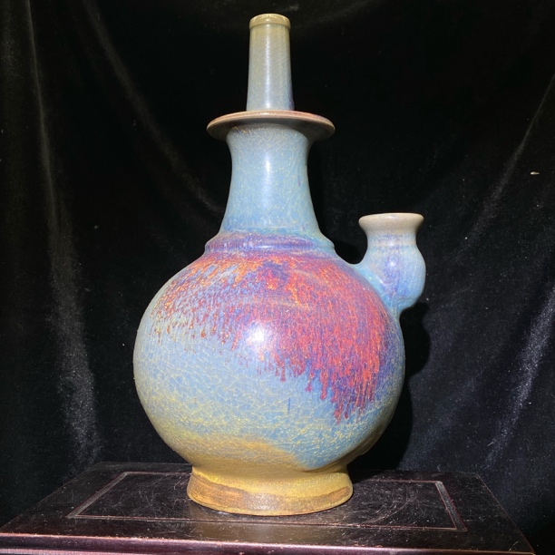 钧窑蓝釉红斑净瓶 刘家门窑口 扇面红斑 高度29 直径16