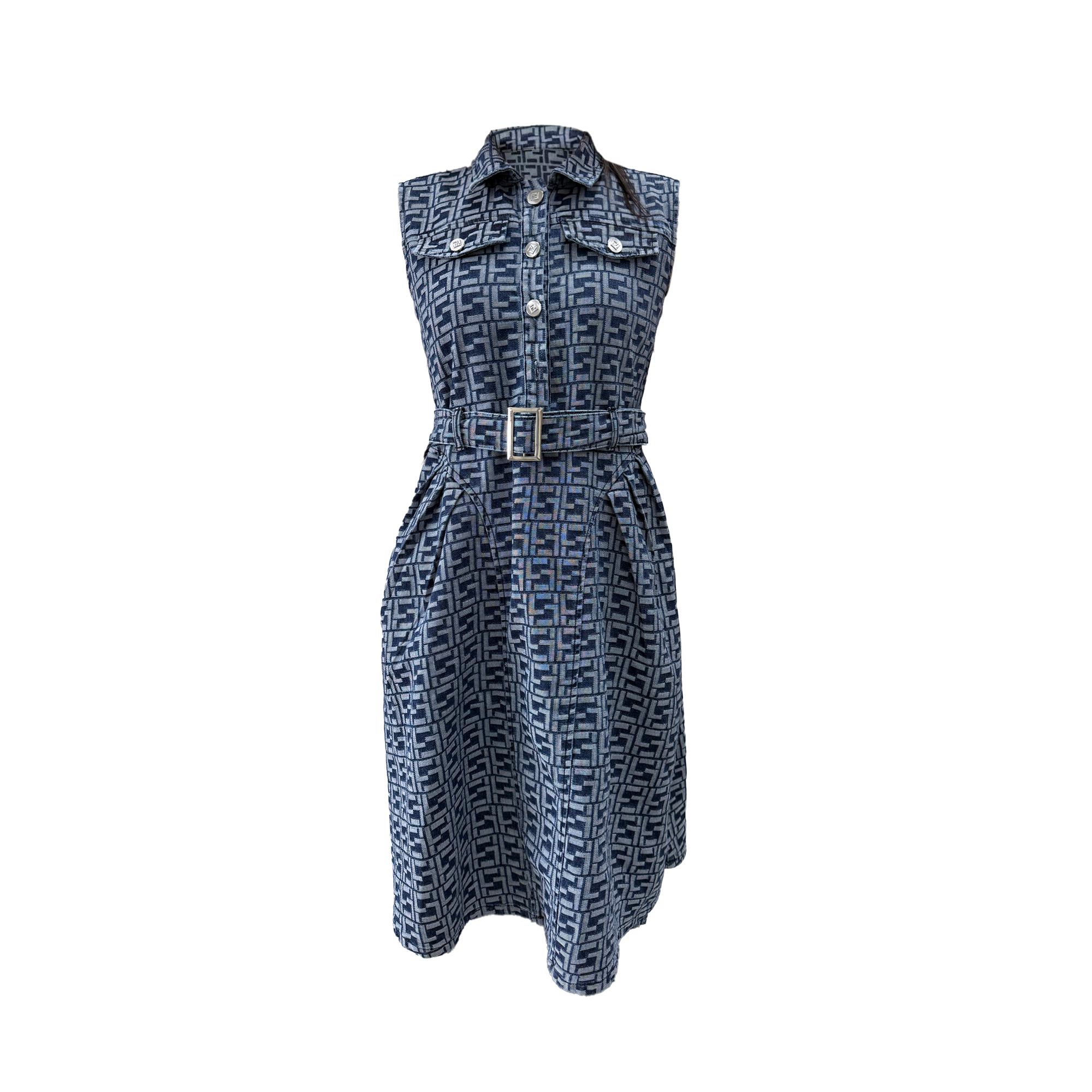 朗尼芬迪女装夏季气质港风休闲无袖收腰显瘦连衣裙73F1748929