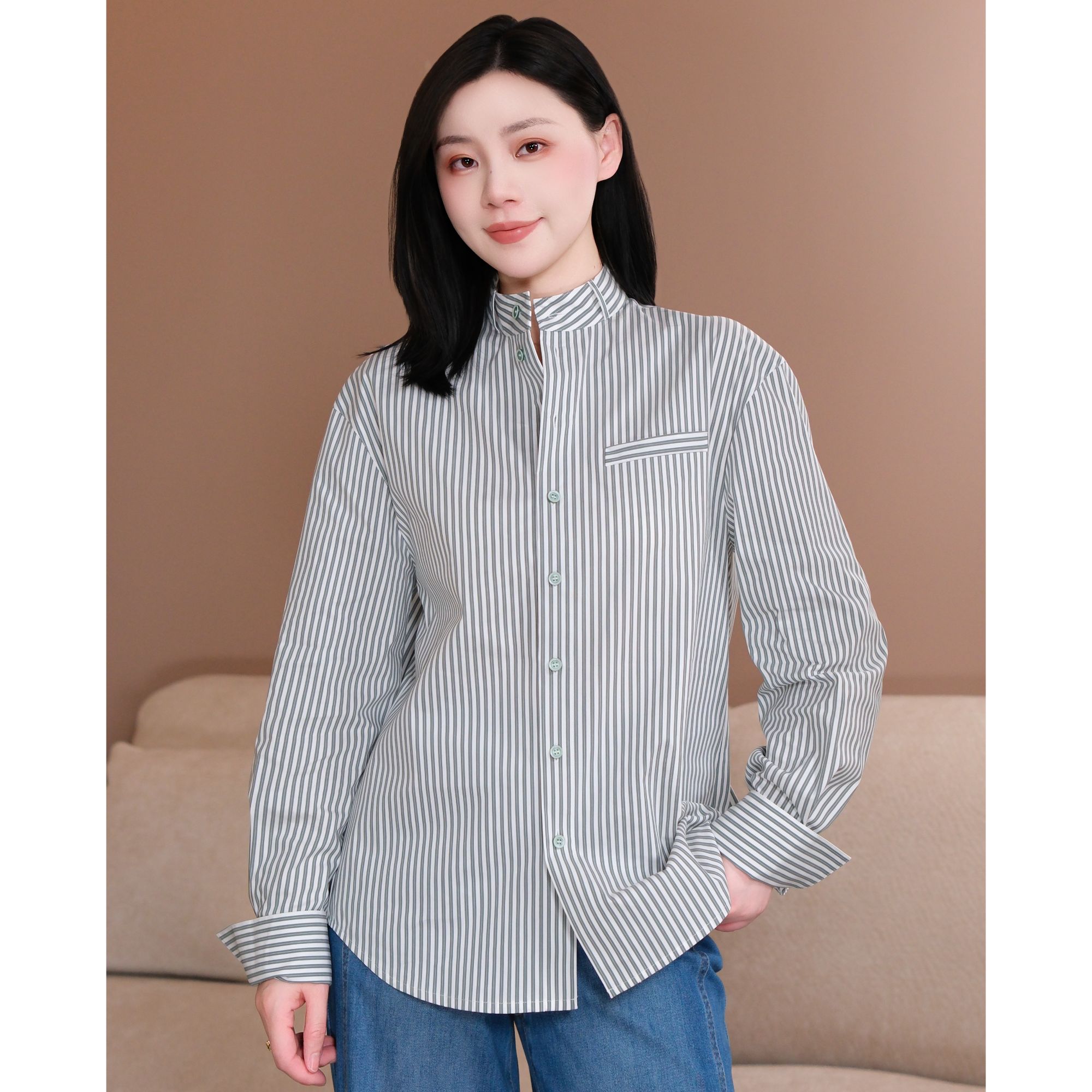 GIRDEAR/哥弟早春新款爆款花朵条纹气质洋气长袖百搭衬衫130050