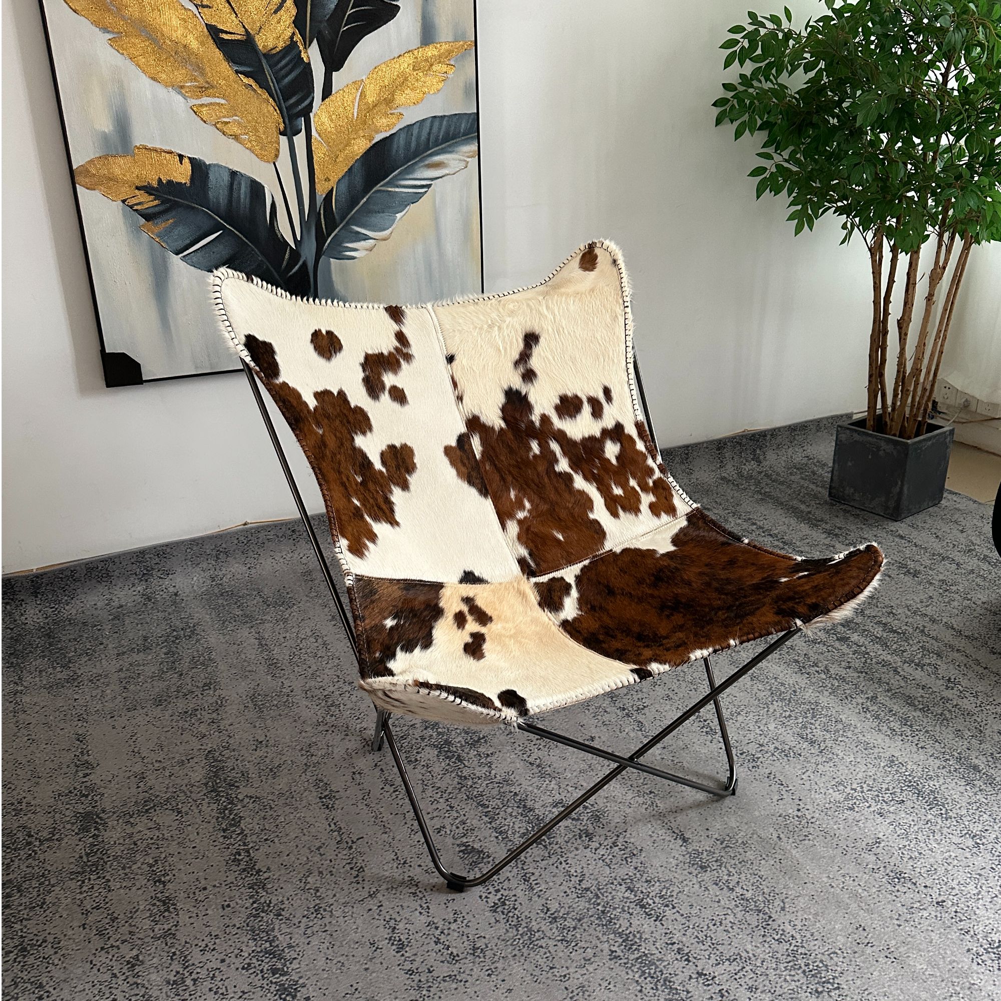 设计师家具躺椅意式极简轻奢经典休闲椅牛奶毛皮蝴蝶椅真皮吊床椅