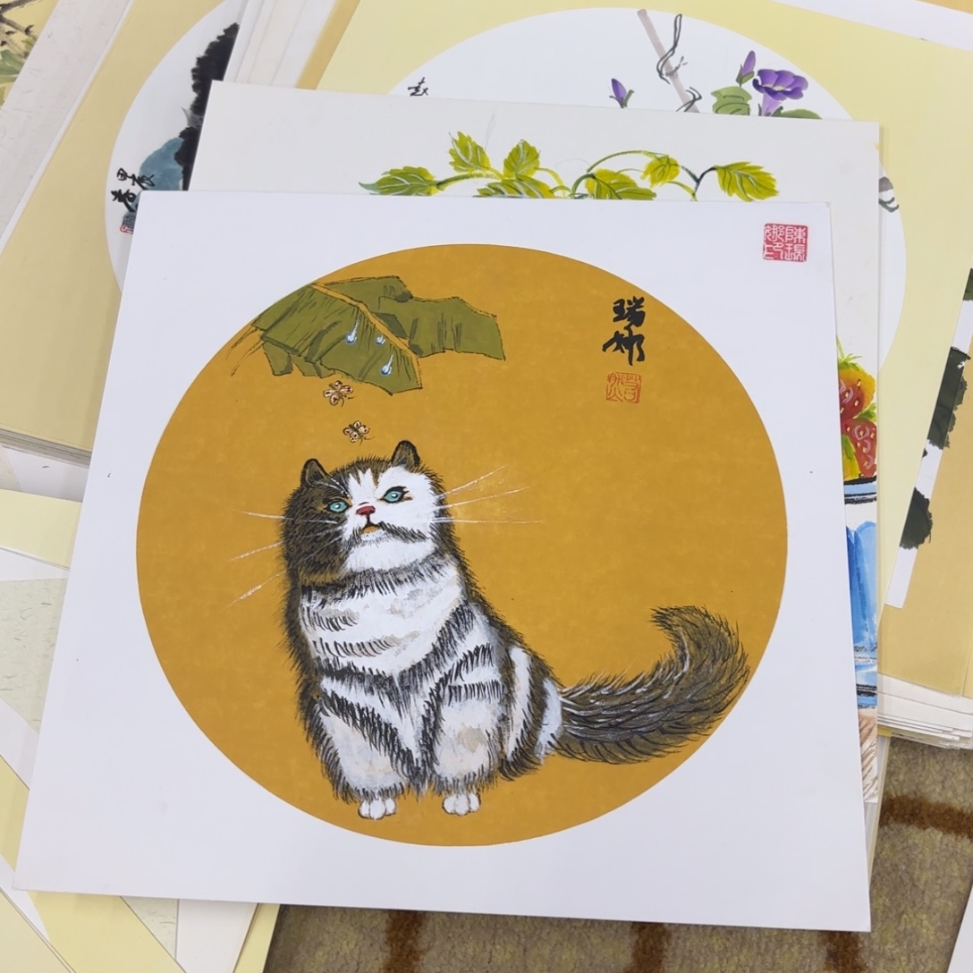 国画卡纸花鸟作品童